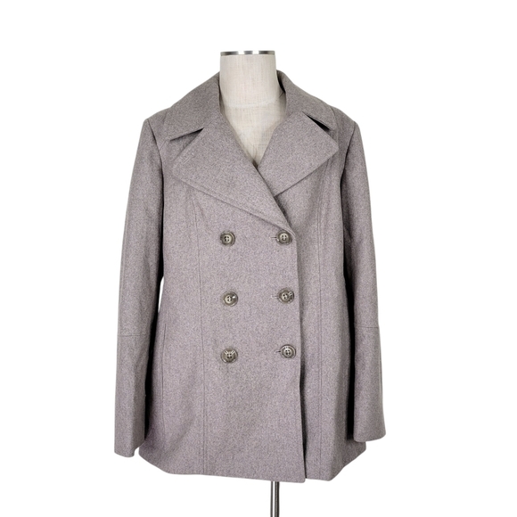 London Fog Peacoat Women Size XL Gray Double Breasted Wool Blend Pockets Lined - Picture 2 of 11